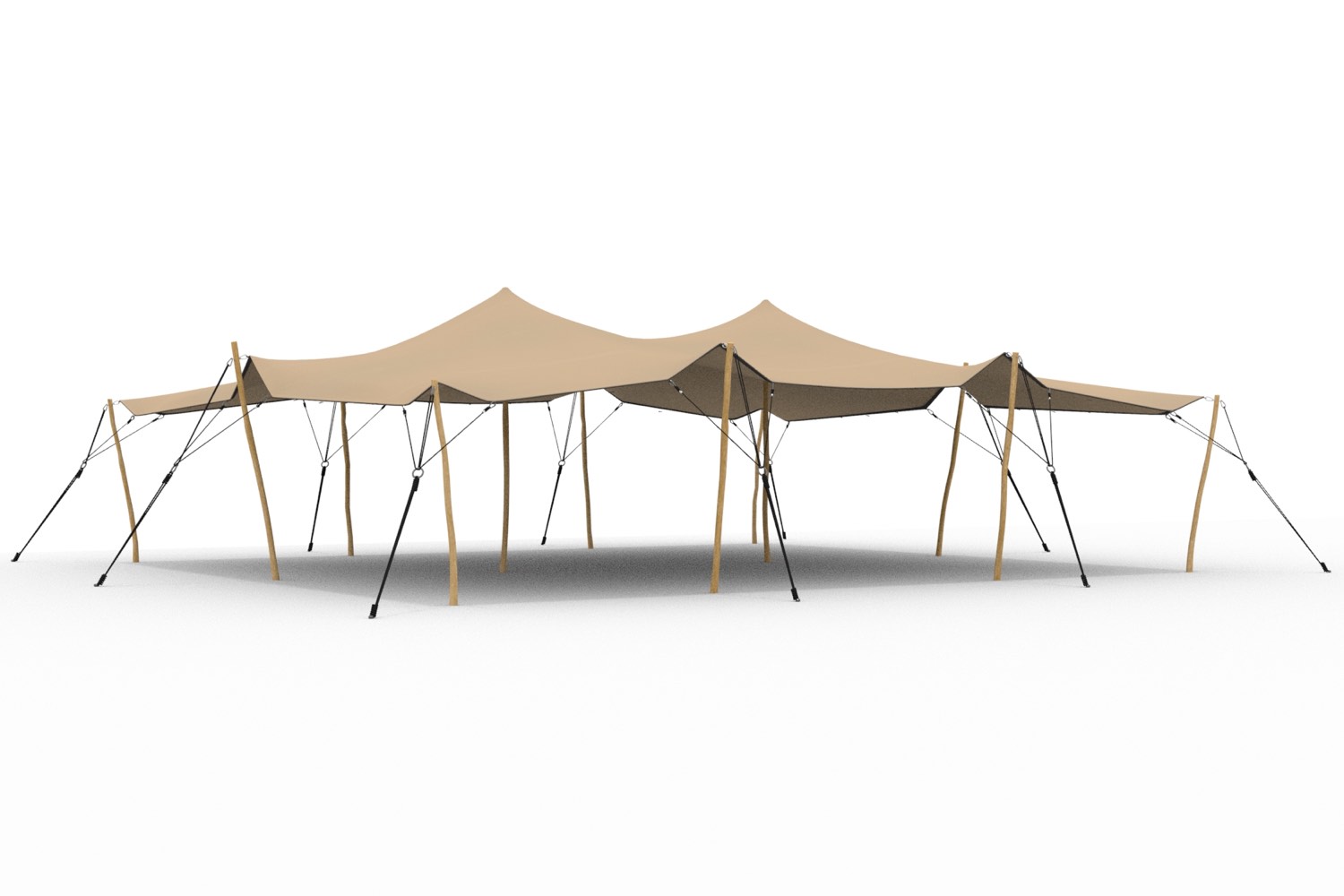 Stretchtent 12 x 10,5m touwen houten palen zandkleur chino